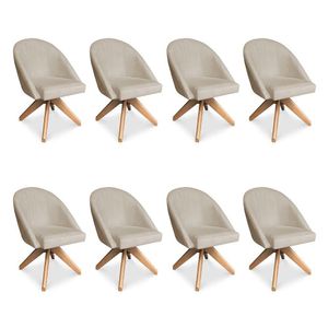 Kit 08 Poltronas Cadeira Giratória Bela Veludo Base De Madeira - Pallazio Cor Rosê