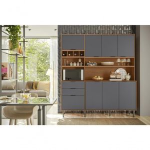 Kit Cozinha Viena Com 7 Portas E 3 Gavetas Jequitiba Cinza Lukaliam
