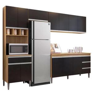 Cozinha Modulada Andréia 5 Peças 274cm Amêndoa-preto - Ajl Móveis Amêndoa-preto