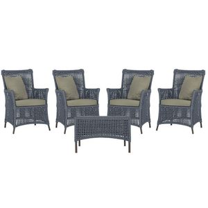 4 Poltronas E 1 Mesa Igapó Alumínio Marrom Corda Náutica E8 Prata