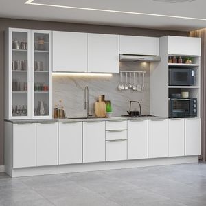 Armário De Cozinha Completa 340cm Branco/branco Veludo Lux Madesa 02 Branco/branco Veludo