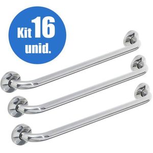 Alça Apoio Inox 40Cm Barra Idoso Cadeirante Kit 16 Un