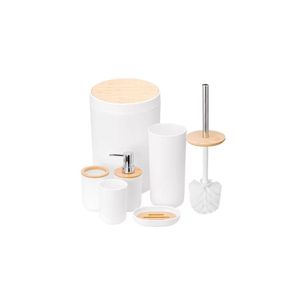 Kit Para Banheiro Em Bambu 6 Peças Branco