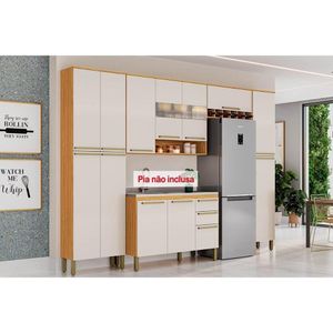 Kit Cozinha Modulada 5 Peças Nápoli Prime 2 Aéreos + 1 Balcão+ 2 Paneleiros C5p96 Amendoa Off White Ronipa