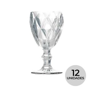 Kit 12 Taças De Vidro Para água Diamante Transparente Emcasatem 340ml