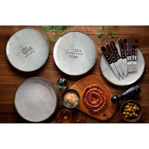 Kit Prato Raso Tramontina Churrasco Rustic Em Porcelana 28 Cm 06 Peças