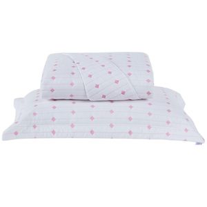 Cobre Leito Solteiro Decor Bordado 200 Fios 2 Peças - Branco-pink