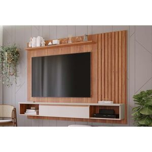 Rack Bancada Com painel Para tv Até 65 Polegadas Bahamas Ripado 215x157cm Cinamomo-off White - Permóbili