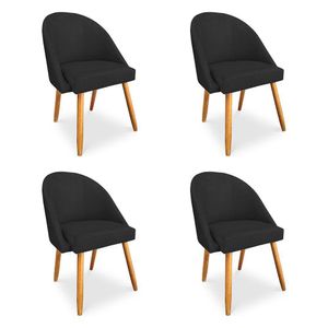 Kit 4 Cadeiras De Jantar Bela Veludo Preto Pés Palito Castanho - Pallazio