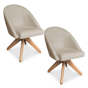 Kit 02 Poltronas Cadeira Giratória Bela Veludo Base De Madeira - Pallazio Cor Bege
