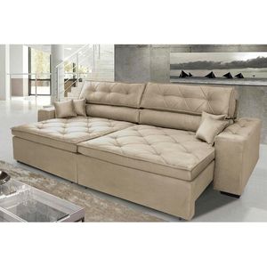 Sofá Austin 2,22m Retrátil, Reclinável Com Molas No Assento E Almofadas, Suede Bege Cama Inbox