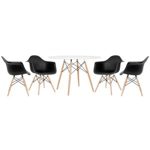 Kit - Mesa Eames 120 Cm Branco + 4 Cadeiras Eames Daw Preto Mesa Branco Com Cadeiras Preto