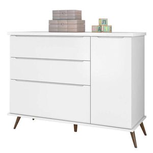 Cômoda Infantil Retrô Alice 1 Porta E 3 Gavetas Branco - Pr Baby Branco