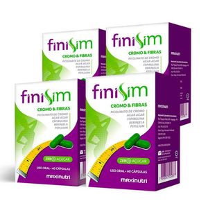 Kit 04 Finisim Cromo E Fibras Maxinutri Zero Açúcar 60 Caps
