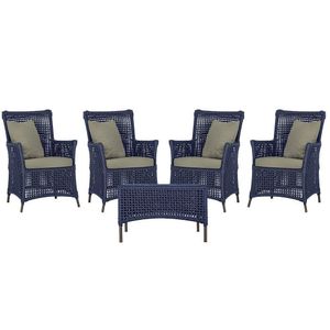 4 Poltronas E 1 Mesa Igapó Alumínio Marrom Corda Náutica E8 Azul
