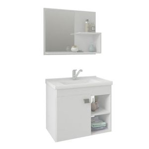 Conjunto Armário Para Banheiro 100% Mdf Bia Com Espelheira E Pia Mgm Móveis Branco Branco
