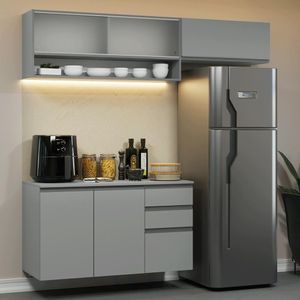 Armário De Cozinha Compacta Suspenso 200cm Nice Madesa Xa11 Cinza
