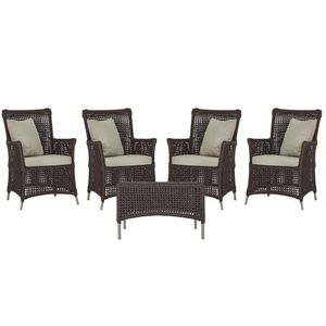4 Poltronas E 1 Mesa Igapó Alumínio Fendi Corda Náutica E7 Marrom