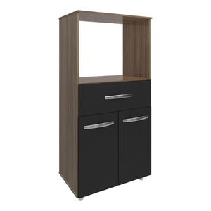 Multiuso Armário Laura Com Nicho Para Forno Elétrico E Microondas Com Gaveta E 2 Portas Mobília Decor Savana Preto