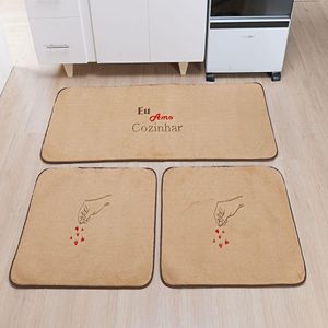 Kit Tapetes Cozinha Premium Amo Cozinhar Bege Guga Tapetes