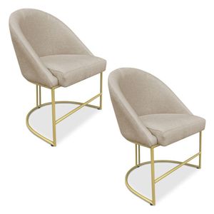 Kit 02 Cadeiras Poltrona De Jantar Bela Veludo Base Metálica Industrial Dourado - Pallazio Cor Rosê