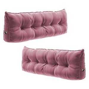 Kit 02 Almofadas Para Cabeceira Encosto Apoio Lombar Spot 195cm Com Porta Celular Veludo - Desk Design Cor Rosa