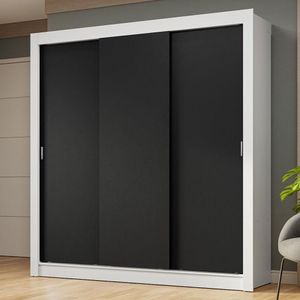 Guarda-roupa Casal 3 Portas Correr Branco/Preto Nobre