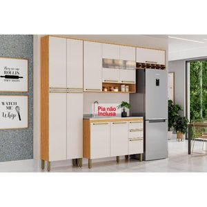Cozinha Modulada Completa Nápoli Prime 4 Peças 2 Aéreos + 1 Balcão + 1 Paneleiro C4p66 Sevilha Branco Ronipa