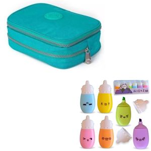 Estojo Escolar Lápis Nylon Ziper Resistente Com Organizador Mais Canetinhas Coloridas Marca Texto