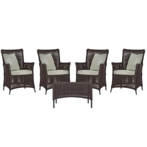 4 Poltronas E 1 Mesa Igapó Alumínio Preta Corda Náutica E3 Marrom