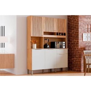 Kit De Cozinha Compacta Moscato 6 Portas E 1 Gaveta 197x151cm Amendoa-branco - Ronipa