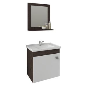 Conjunto Armário Banheiro Iris Com Espelheira Mgm Café/Branco Café/Branco
