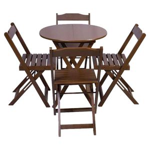 Jogo De Mesa Dobravel Com 4 Cadeiras Tampo Redondo 70X70 Imbuia - Marrom