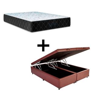Cama Box Baú King 193 Tecido Sintético Marrom Com Colchão Marrocos - Poliéster - Espuma D33 30cm