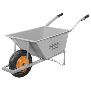 Carrinho De Mão Tramontina Caçamba Reforçada Metalica Cinza 80 L, Braço Metalico E Pneu Com Camara