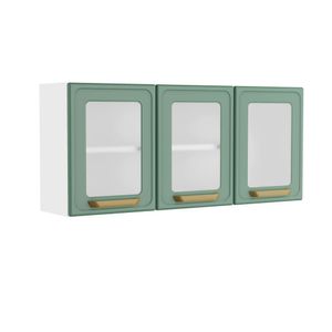 Armário Aéreo De Aço 3 Portas Vidro Bella Bertolini Verde Branco