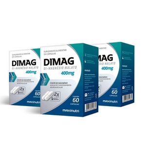 Kit 3 Dimag Dimalato De Magnésio 400mg Maxinutri 60 Cápsulas