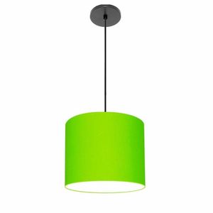Luminária Pendente Vivare Free Lux Md-4106 Cúpula Em Tecido Verde-limão Da Canopla Canopla Preta E Fio Preto