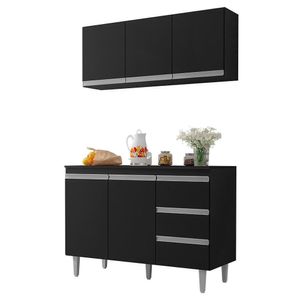 Kit De Cozinha Andréia Balcão 120cm Preto Com Tampo Mdp E Aéreo - Ajl Móveis Preto
