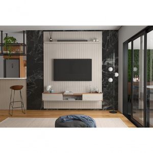 Conj. Painel Frisado Mendonza Off White + Bancada Gália 1.9 Off White Jequitiba