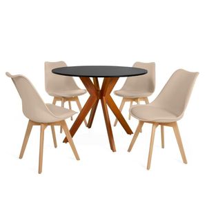 Conjunto Mesa De Jantar Redonda Marci 100cm Preta Com 4 Cadeiras Leda Nude