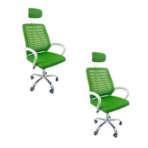 Kit 2 Cadeiras Escritório Diretor Oficial Tela Mesh Apoio Nuca Verde Branco