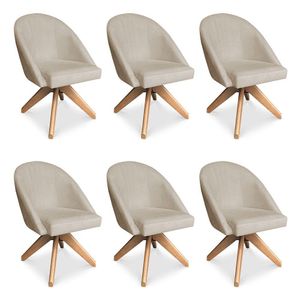 Kit 06 Poltronas Cadeira Giratória Bela Veludo Base De Madeira - Pallazio Cor Bege