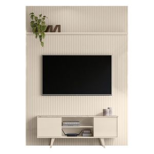 Rack Bancada Com Painel New Panorama Calacata/off White Para Tv Até 75” - Madetec