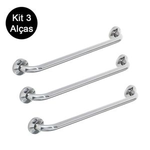 Kit 3 Alças Apoio Banheiro Cadeirante Inox Idoso