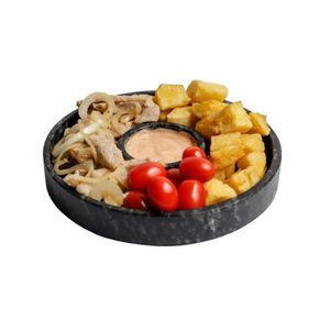 Prato Com Molheira Servir Porção Carnes Pedra Sabão P 22Cm