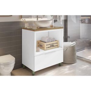 Bancada De Banheiro Balcão Marquesa C- 1 Gaveta E 1 Nicho 80cm Branca-nature - Nesher