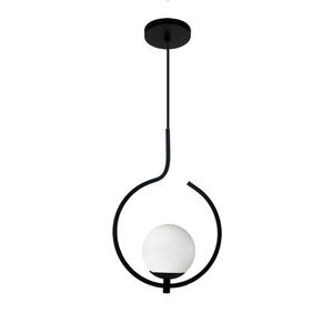 Pendente Lustre On Loop Preto Com Globo De Vidro Petro/vidro Branco