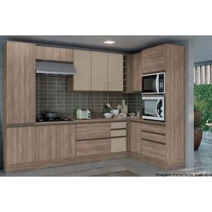 Cozinha Modulada Completa Maxxi 10 Peças 3 Aéreos + 3 Balcões + 2 Paneleiros + 2 Complementos Sem Pia Cz269 Nogal