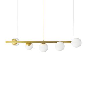 Lustre Pendente Figo Ouro - 5 Globos Esfera De Vidro Branco